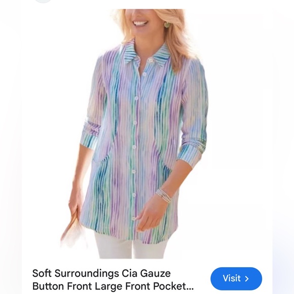 Soft Surroundings Cia Gauze Multicolor Striped Blouse Sz S - Picture 11 of 11